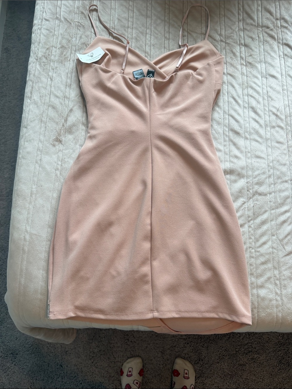 Windsor Blush Pink Spaghetti Strap Mini Dress with Rhinestone Trim - Picture 3 of 3